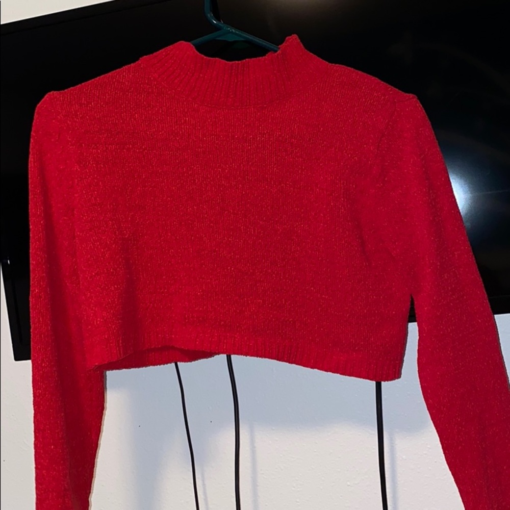 Red cropped sweater